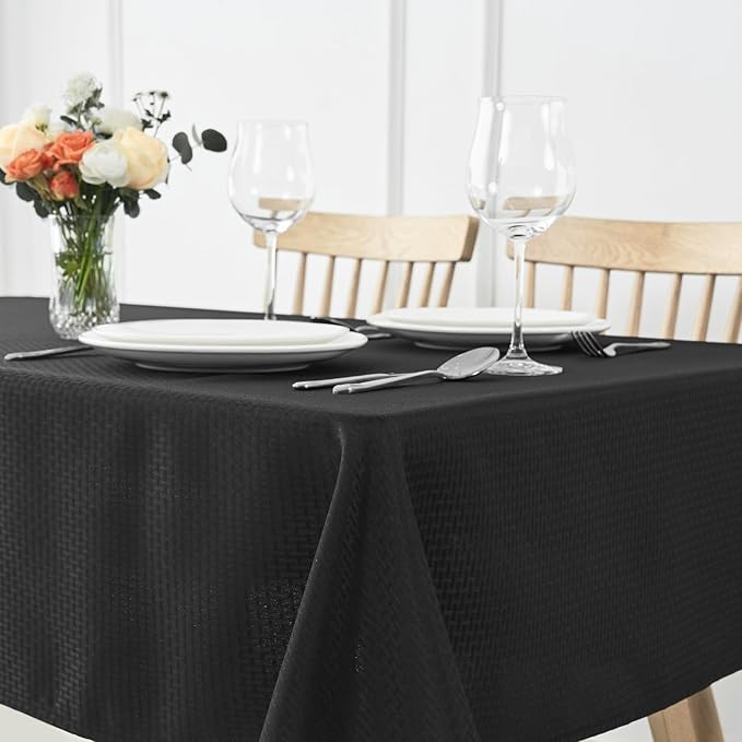 maxmill Square Jacquard Tablecloth Waterproof Spillproof Wrinkle Resistant Soft Weaved Design Table Cloth for Dinner and Party Washable Fabric Cover, Indoor and Outdoor Use, 60 x 60 Inch, Black