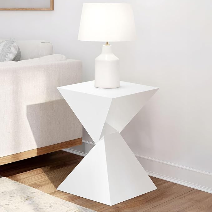 BECHAEO 12.6" White Acrylic Side Table, Small End Tables for Small Spaces, Modern Acrylic End Tables Living Room Bedroom Nightstand with Irregular, Lightweight Farmhouse Outdoor Side Tables for Patio