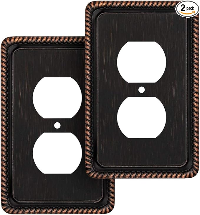 Henne Bery Rope Edge Decorative Wall Plate Switch Plate Outlet Cover (Single Duplex, 2 Pack, Aged Bronze)