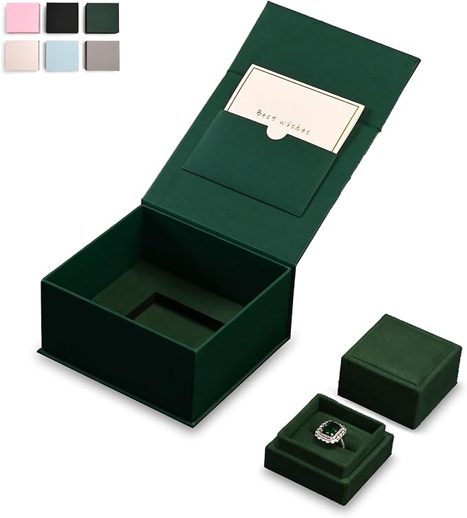Oirlv Ring Gift Box with Lid Green Magnetic Boxes for Wedding Proposal Gift Birthday Present with Card(Green)