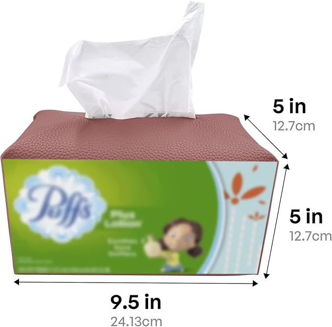 Carrotez Tissue Box Cover, [Refined] Modern PU Leather Rectangular Tissue Box Holder - Decorative Holder/Organizer for Bathroom Vanity Countertop, Night Stands, Office Desk 9.5"X5"X5" - Dry Rose