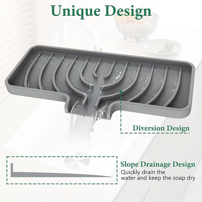 GUUKIN Sponge Holder for Kitchen Sink, 9.8"×4.9" Scrub Daddy Holder, Silicone Sponge Holder, Soap Tray with Drain, Suitable for Kitchens & Bathrooms (Grey)