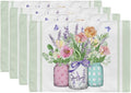 GEEORY Flowers Mason Jar Spring Placemats 12x18 Inch Set of 4 Green Summer Table mats Farmhouse Rustic Holiday Kitchen Dining Decoration for Indoor Outdoor Dinner Party Décor