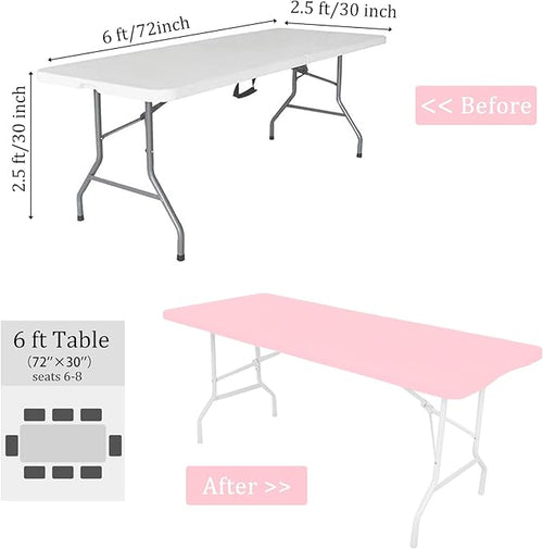 4 Pack Spandex Tablecloth Table Top Cap Cover Washable Elastic Rectangle Tablecloth for 6 FT Folding Tables for Indoor Outdoor Party (72 x 30 Inches, Pink)
