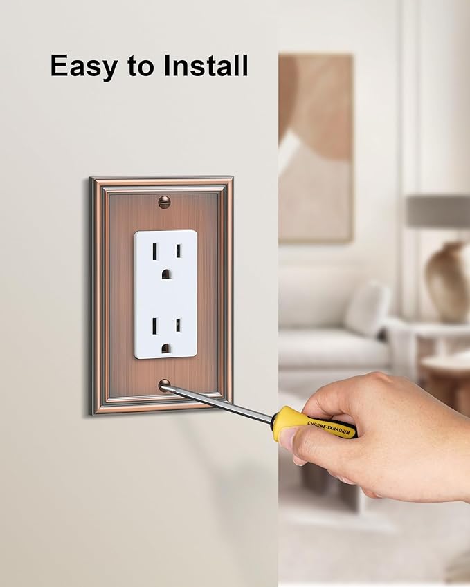 6-Pack Decorator Outlet Cover Plate, Antique Copper Decorative Switch Plates and Outlet Covers, Durable Zinc Alloy Wall Plates for Electrical Outlets, Receptacle, GFCI Outlet, Dimmer Switch