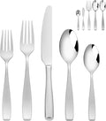 65-Piece 18/10 Stainless Steel Flatware Set for 12, Heavy Duty Silverware Set, Flatware Set with Serving Utensil, High End Mirror Polish and Satin Handle, Dishwasher Safe, Ideal for Gift