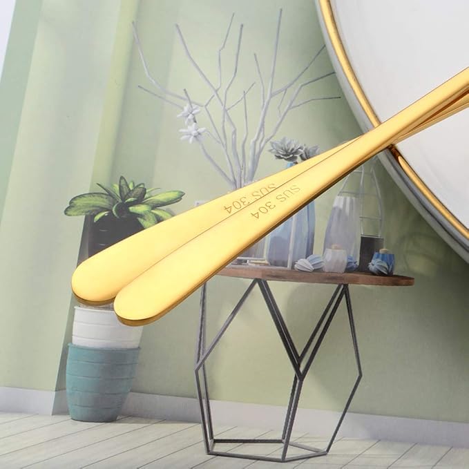 5-pieces Soup Dinner Spoon 8-Inch Gradient Gold Metal Korean Spoon Stainless Steel Table Spoons by Buyer Star