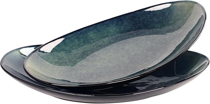 Ceramic Serving Platters Set of 2, 16 Inch Curved Oval Salad Plates for Entertaining, Modern Kitchen Dishes, Trays for Dinner, Fruit, Salad, Pasta, burgers - Dishwasher Microwave Safe