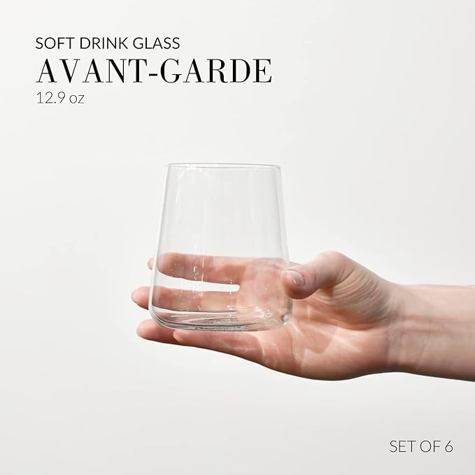 Krosno Water Juice Drinking Glasses, Set of 6, 12.9 oz, Avant-Garde Collection, Crystal Glass, Lightweight Everyday Drinking Glasses, Multi-Purpose, Dishwasher Safe, Made in Europe