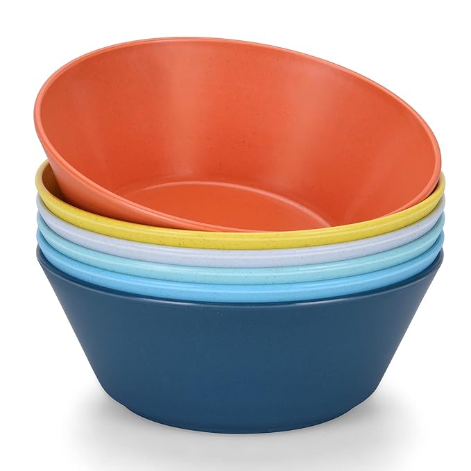 Unbreakable Large Cereal Bowls Set of 6, 32 Ounce BPA-Free Microwave & Dishwasher Safe Salad Bowls, Stackable Multicolor Kitchen Bowls for Serving, Soup, Oatmeal, Pasta, Camping & Daily Use