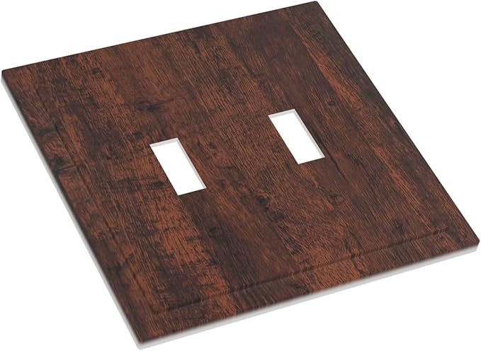 Decorative Light Switch Cover Brown Red Rustic Wood Grain Retro Farmhouse 2 Gang Wall Plate Double Toggle Switch Plate Receptacle Electrical Outlet Cover Switchplate for Farmhouse Cabin（2 Pack）