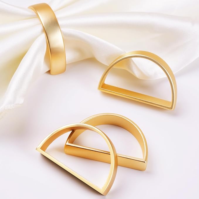 APTWOW 20PCS Gold Napkin Rings, Semicircle Metal Gold Napkin Holder Buckles, Fall Thanksgiving Christmas Napkin Rings for Dinner Table Decor, Wedding, Banquet, Valentines Day
