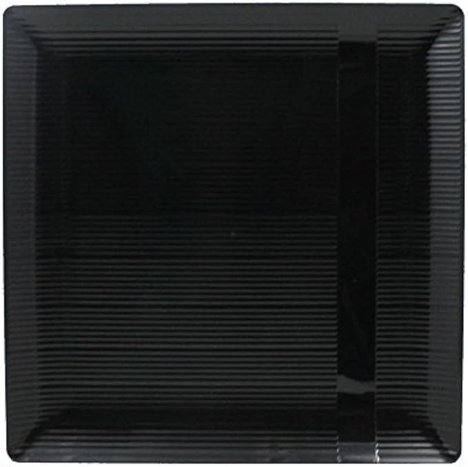 Exquisite Disposable-Black-Plastic-Plates-Square Linear (40 Pack) Wedding Dinner Fancy Tableware Dishes (10.25 Inch., Black) Single Size Set