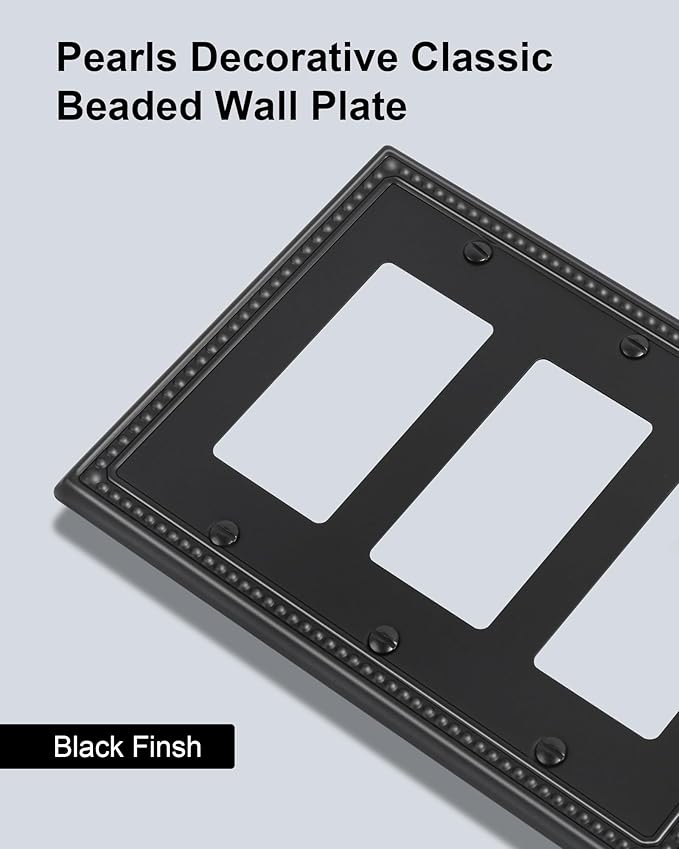2-Pack Triple Decorator Outlet Cover Plate, Black Pearls Decorative Switch Plates and Outlet Covers, Metal Wall Plates for Electrical Outlets, Receptacle, GFCI Outlet, Dimmer Switch