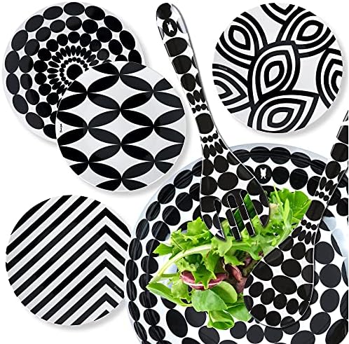 French Bull Assorted Plates - 4 Piece Set - 9 inch Melamine Salad Plates Set of 4 - Melamine Dinnerware for Indoor and Outdoor - Assorted Black and White - Image 2