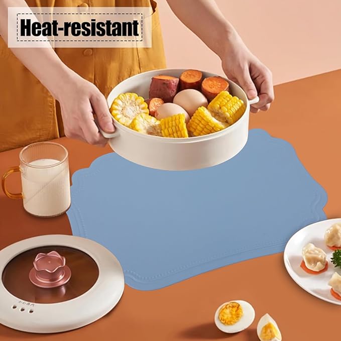 Faux Leather Placemats Set of 6 Waterproof,Blue PU Leather Placemat for Dining Table,Wipeable Eco-Friendly Kitchen Table Mats Heat Resistant Anti Slip Washable,Modern Table Protectors