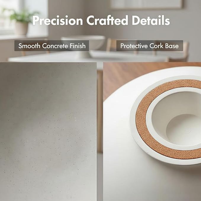 12" White Concrete Fruit Bowl - Modern Minimalist Concrete Decorative Bowl for Kitchen Counter, Living Room Coffee Table Storage