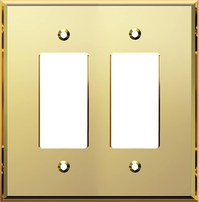 LIDER Reflective Acrylic Decorator Wall Plate, Mirrored Light Switch Plate, Plexiglass Outlet Cover, Acrylic Glass, Oversized 2-Gang 5.25" x 5.25", LWP-32O-AGD, Gold