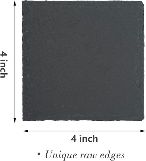 24 Pack 4 inch Square Slate Coasters,Handmade Natural Rough Edge,with Integral Anti-Skid pad,Laser Engraving Blanks,Stone Coasters