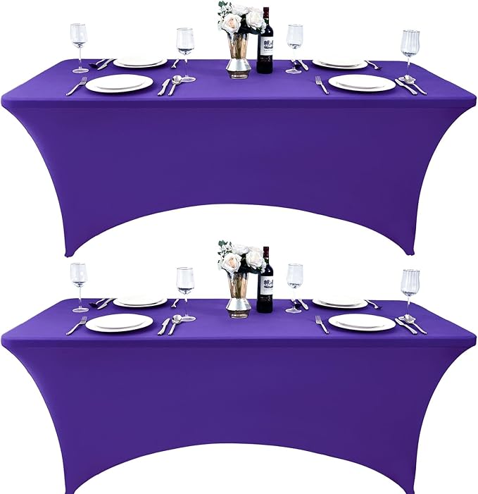2-Pack 8ft Spandex Table Covers for Rectangle Folding Tables - Washable Elastic Tablecloth - Ultimate Fitted Table Protector for Birthday Parties, Trade Shows, Banquet