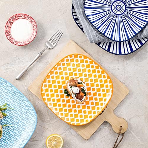 Selamica Porcelain Square Dessert Salad Pasta Steak Plates 10 inches ceramic plates set of 6 microwave/dishwasher/oven safe, Assorted Colors - Image 5
