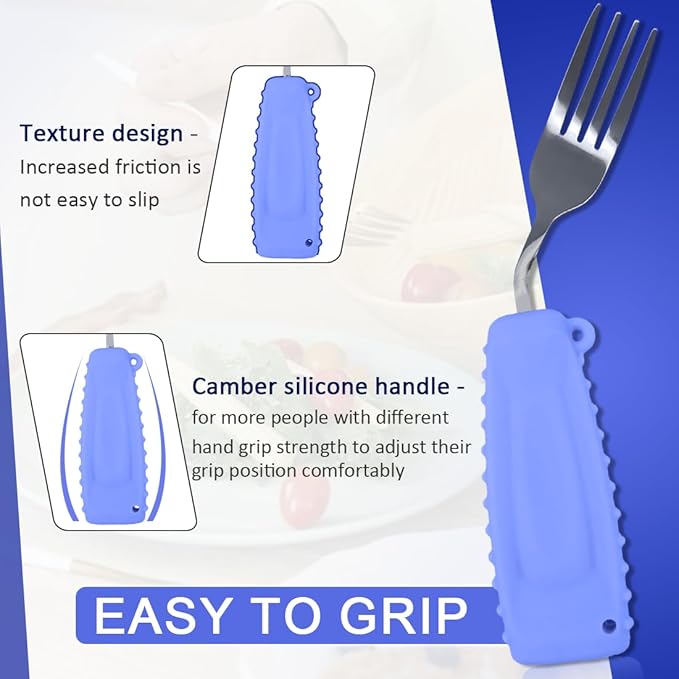 Adaptive Weighted Silverware Utensils Angled Fork for Hand Tremors Parkinsons,Weighted Utensils with Non-Slip Easy Grip Handles for Independent Eating(Left Hand,Purple,Pack of 1)