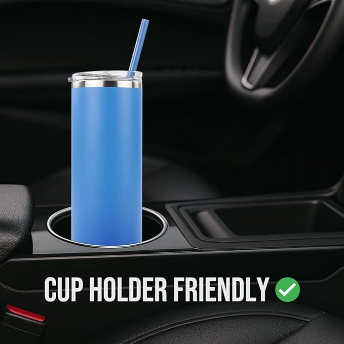 Hogg 20 oz Skinny Case (24 Units) - Steel Blue, Powder Coated Tumblers for Laser Engraving, Engravable Tumblers Bulk, Stainless Steel Cups Bulk, Insulated Cups with Lids and Straws
