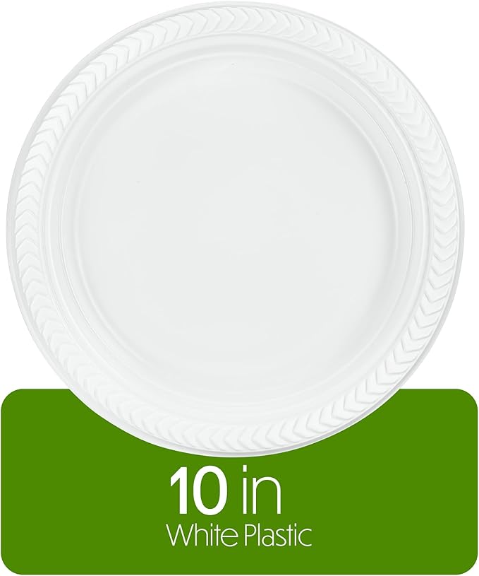 PLASTICPRO 200 PCS White Plastic Round 10'' Inch Plastic Plates Premium Quality Light Weight Disposable Plastic Dishes Dinner Plates for Parties Weddings