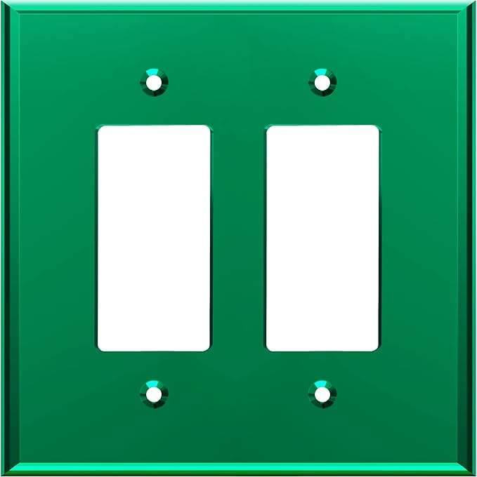 LIDER Double Decorator Wall Plate, Impact Resistant, Mirrored, Plexiglass Dual Outlet Cover or Light Switch Cover, Acrylic, Reflective Finish, Modern, Oversized 2-Gang 5.25" x 5.25", Green