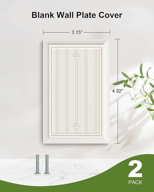 2-Pack Classic Beadboard Single Blank Wall Plate, Durable Natural Bamboo Fiber Wall Plate Cover,Light Almond 1 Gang Wall Plate for Unused Outlets/Switches
