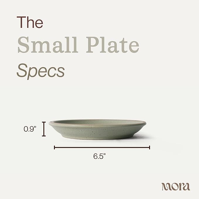 MORA Small Plates Set of 4, 6.5 inch Ceramic Pottery Dessert Plates - Microwave, Oven and Dishwasher Safe - Thyme