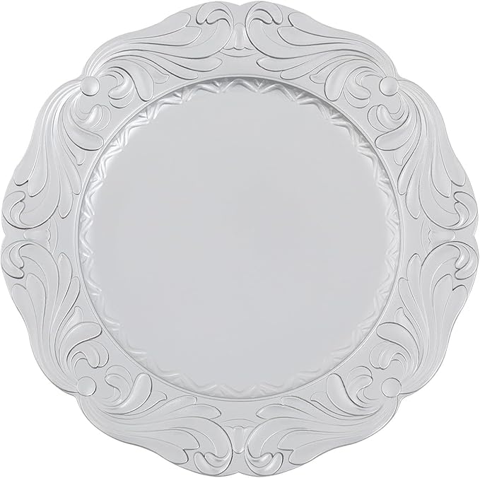 Charger Plates, 100pcs Silver 13inch Plastic Dinner Plate, Round Plastic Dinner Plate with Delicate Texture for Parties Wedding (Silver)