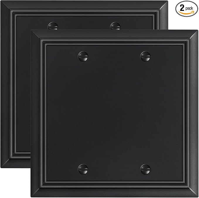 2-Pack Double Blank Wall Plate, Durable Natural Bamboo Fiber Wall Plate Cover,Black 1 Gang Wall Plate for Unused Outlets/Switches