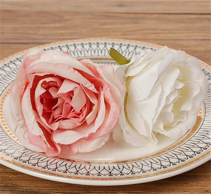 Pearl Napkin Rings Set of 6,Rustic Rose Napkin Rings Flower Dinner Napkin Holder for Table Decoration (21#White)