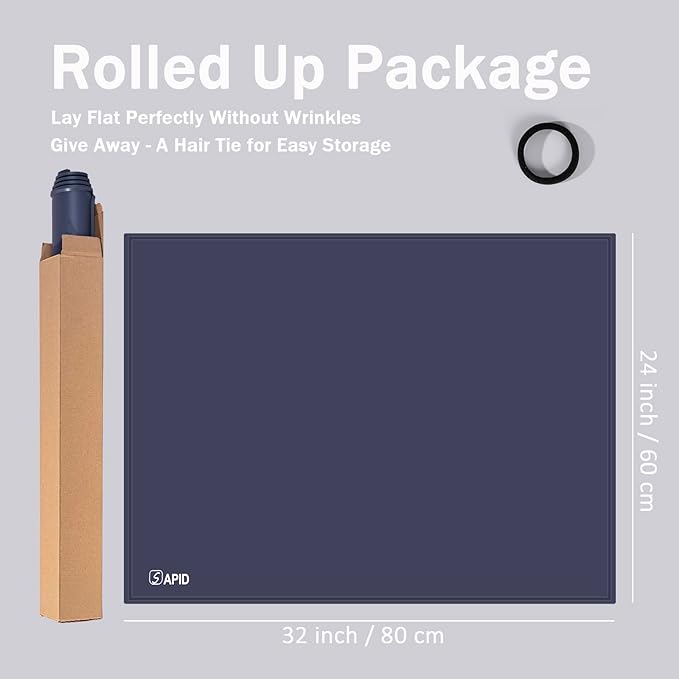 SAPID Raised Edges 32"x24" Extra Large Silicone Mat, Rolled-Up Silicone Mats For Kitchen Counter Heat Resistant Silicone Mat With Lip, Thick Countertop Protector Mat,Silicone Mats For Crafts,Navy Blue