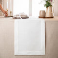 D'Moksha Homes Linen White Table Runner 132 Inches Long - 100% Pure Linen Extra Long Table Runner 14 x 132 Inch for Valentines, Spring, Easter - Classic Hemstitch