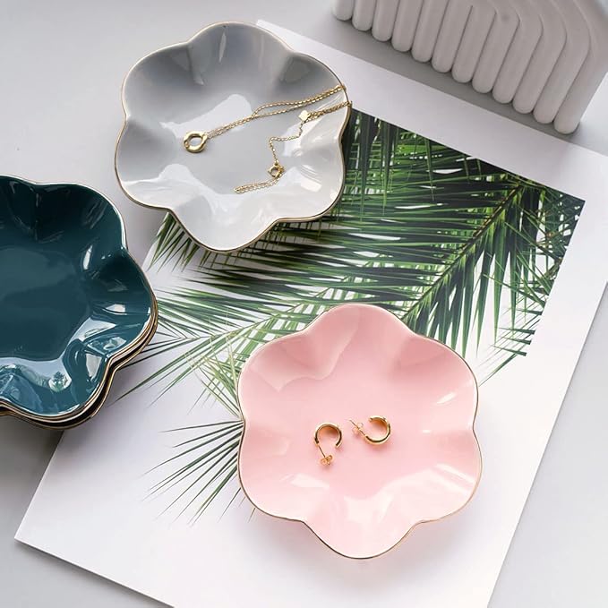 HANKOR 4.7 inch Small Ring Dish, Ceramic Jewelry Holder Tray, Gray Catch All Trinket Bowl for Keys Rings Earrings