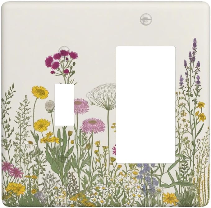 Light Switch Cover Wildflower Botanical Plant Herbs Flower 2 Gang Toggle Rocker Combo Socket Cover Wall Plates Decorative Switch Plates and Outlet Covers for Bathroom Livingroom Decor