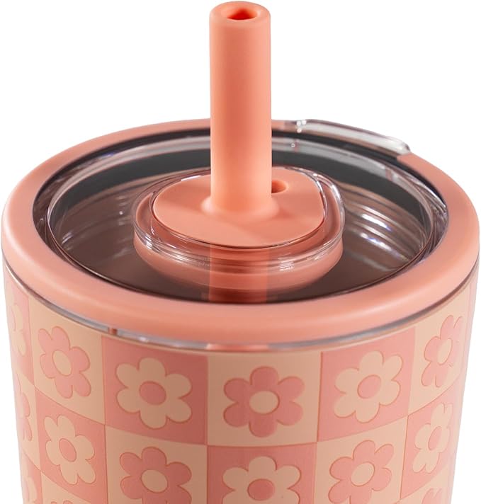 HydroJug Everyday Tumbler 14 oz – Ceramic-Lined Insulated Tumbler with Straw and Soft-Touch Lid, Cup Holder Friendly, Double-Wall Vacuum Insulation, Reusable Travel Cup – Daisy Checkers