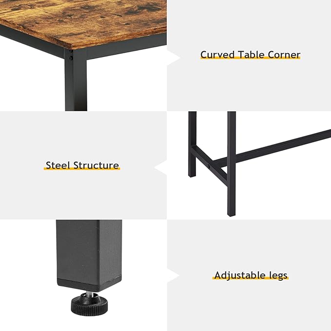 Rovibek 43" Dining Table Set for 4, Modern Space Saving Kitchen Breakfast Table with Benches & Adjustable Feet, Wooden Industrial Style Farmhouse, Wood Tone