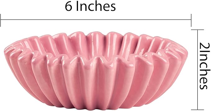 Small Ceramic Bowl Pink Decorative Bowl, Modern Home Decor Centerpiece 6 Inches Key Jewelry Ruffle Fluted Scalloped Bowl