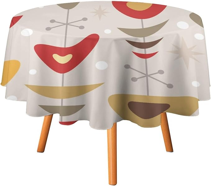 Retro Mid Century Round Tablecloth, Abstract Rustic Colorful Geometric Print Tablecloth for Home Party Dining Room Kitchen Decor 60Inch(152cm)