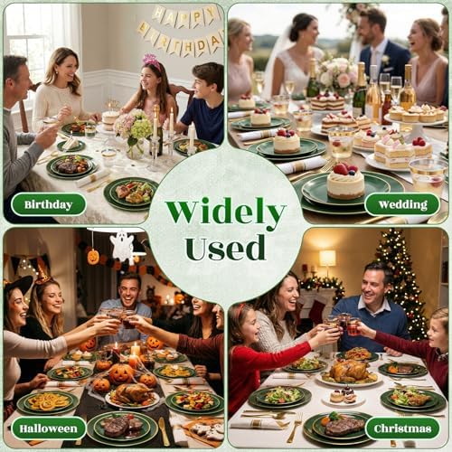 Green Gold Dinnerware Set Disposable Plates for 350PCS 50 Guests - Image 7