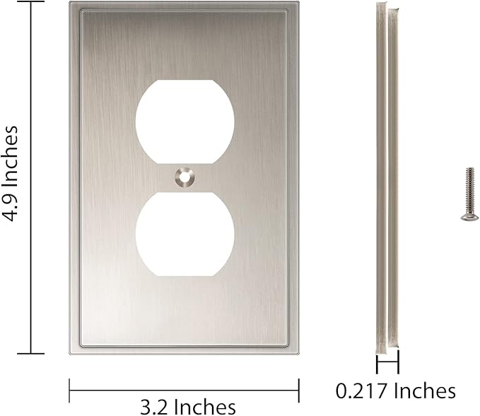 Henne Bery Soft Modern Decorative Wall Plate Switch Plate Outlet Cover (Single Duplex 3PK, Satin Nickel)
