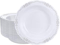 DaYammi 30 Pack Plastic Bowls with Silver Rim, 12oz Disposable Soup Bowls, Silver Bowls Disposable Heavy Duty Dinner Bowls for Weddings,Plastic Serving bowls Parties,Dinners,Catering and Everyday Use