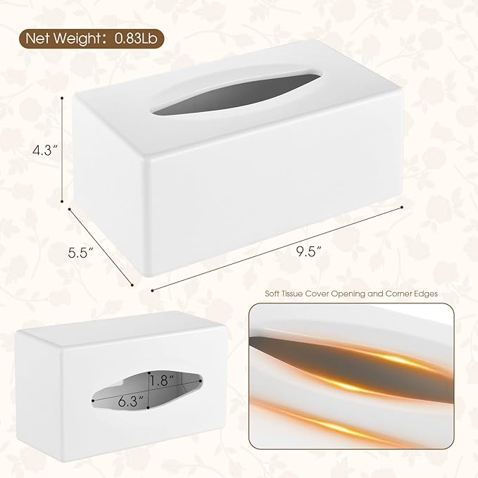 Tissue Box Cover, Rectangular Facial Tissue Holder with Bottom, Decorative Storage Box for Bathroom Vanity, Countertops, Dressers, Night Stand, Car, RV, Parlors and Offices - White