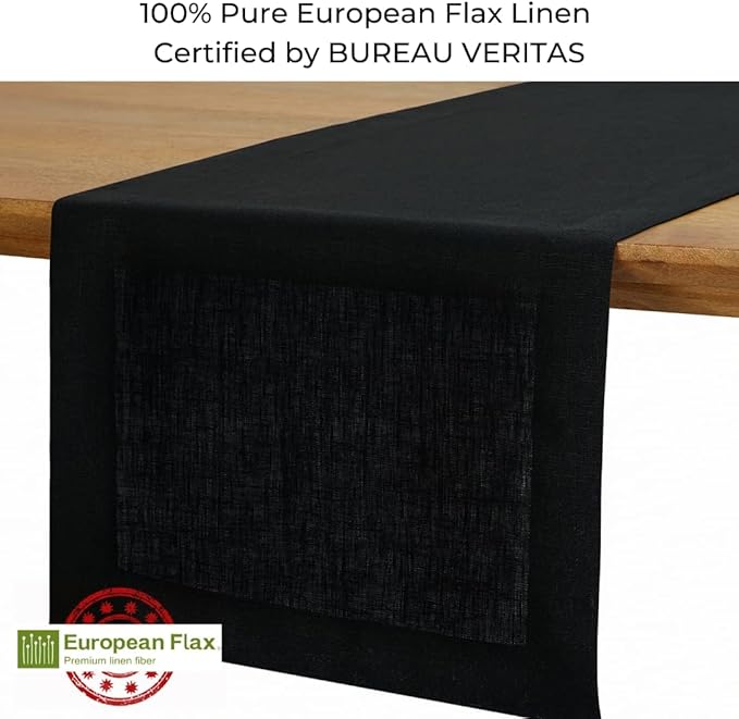 D'Moksha Homes Linen Black Table Runner 108 Inches Long - 100% Pure Linen Dining Table Runner 14 x 108 Inch for Spring, Easter - Machine Washable