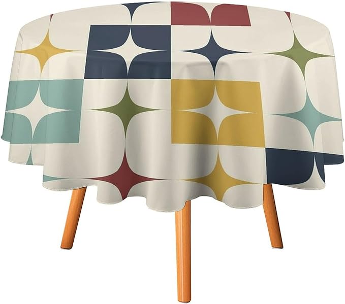 Middle Century Modern Round Tablecloth, Retro Mid Century Geometry Abstract Bohemia Tablecloth for Home Party Dining Room Kitchen Decor 36Inch(90cm)
