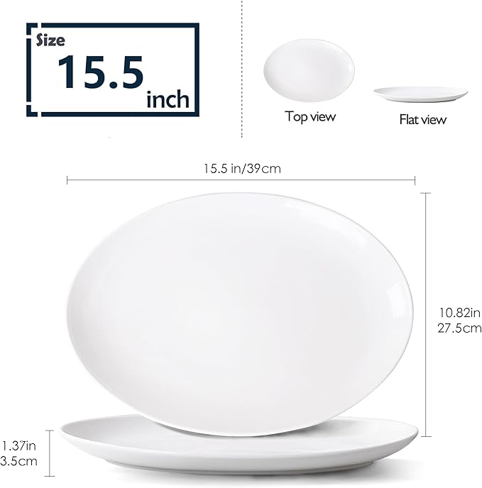 Serving Platters Set of 2 – 15.5 Inch Oval White Serving Platters, Large Porcelain Serving Platter Set for Party, Appetizers, Charcuterie, Sushi & Dessert, Microwave & Dishwasher Safe