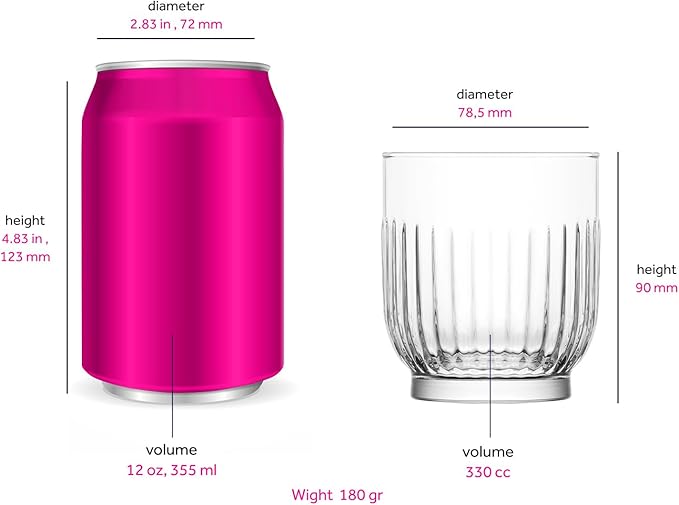 LAV Tokyo Whiskey Glass Set – 11.16 fl oz, Crystal Clear Stylish Barware for Home, Kitchen - Pack of 4